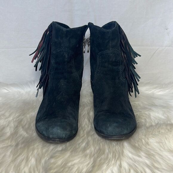Sam Edelman Louie Black Suede Fringed Booties Sz 8.5 - Picture 3 of 8
